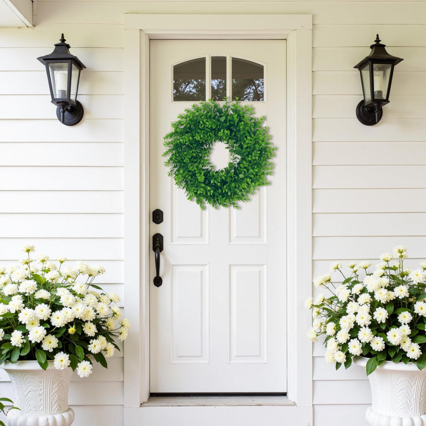U'Artlines 17inch Front Door Wreaths Artificial Spring Summer Greenery Hanging Garland for Home Wedding Wall Window Decoration (17'inch Boxwood,1)