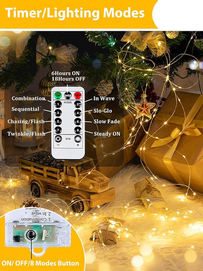 6 Pack 60LED Battery Operated Fairy Lights with Remote, 8 Modes LED String Lights with Timer, Dimmable, Memory Function, Waterproof Twinkle Fairy Lights for Outdoor Indoor Christmas Decor(Warm White)