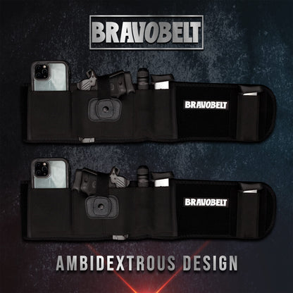 BRAVOBELT Belly Band Holster - Athletic Flex FIT for Running, Jogging, Hiking - G17-43 S&W M&P 40 Shield Bodyguard Kimber (Up to 44" Belly, Black)