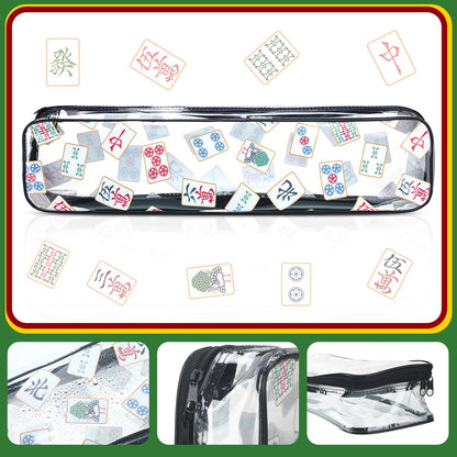 Clysee 2 Pcs Mahjong Tile Bag Mahjong Racks for Tiles and Pushers Waterproof Tile Zippered Case PVC Clear Mah Jong Gifts, Empty Bag Only, 20 x 4.5 x 2.5(Classic Style)