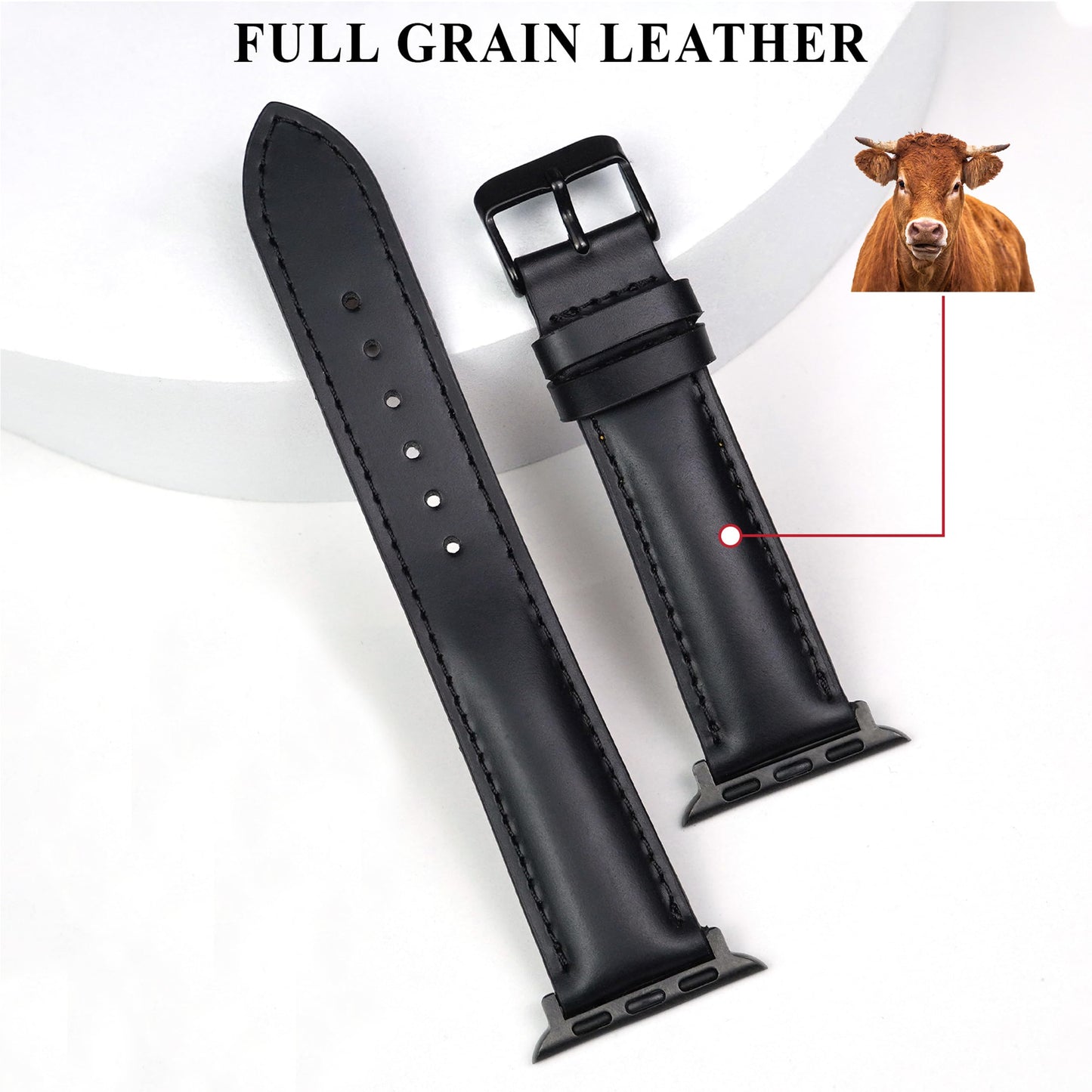 Black Full Grain Leather Watch Strap Compatible for Apple Watch Bands With 49mm 46mm 45mm 44mm 42mm Iwatch Men Handmade Replacement Band For Smartwatch Series 11 10 9 8 7 6 5 4 3 2 1 SE Gift Vintage AW-201-DE-LL