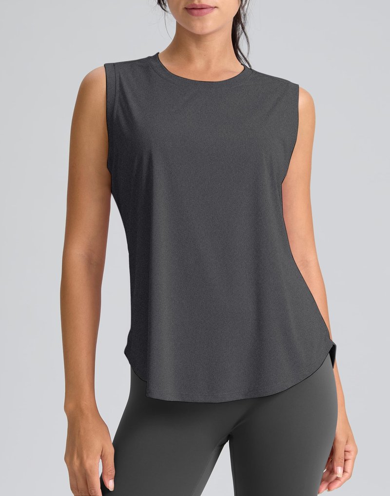 SANTINY Women's Sleeveless Workout Tops Breathable Lightweight Active Tennis Yoga Shirts Athletic Running Tank Tops for Women (Dark Grey_L)