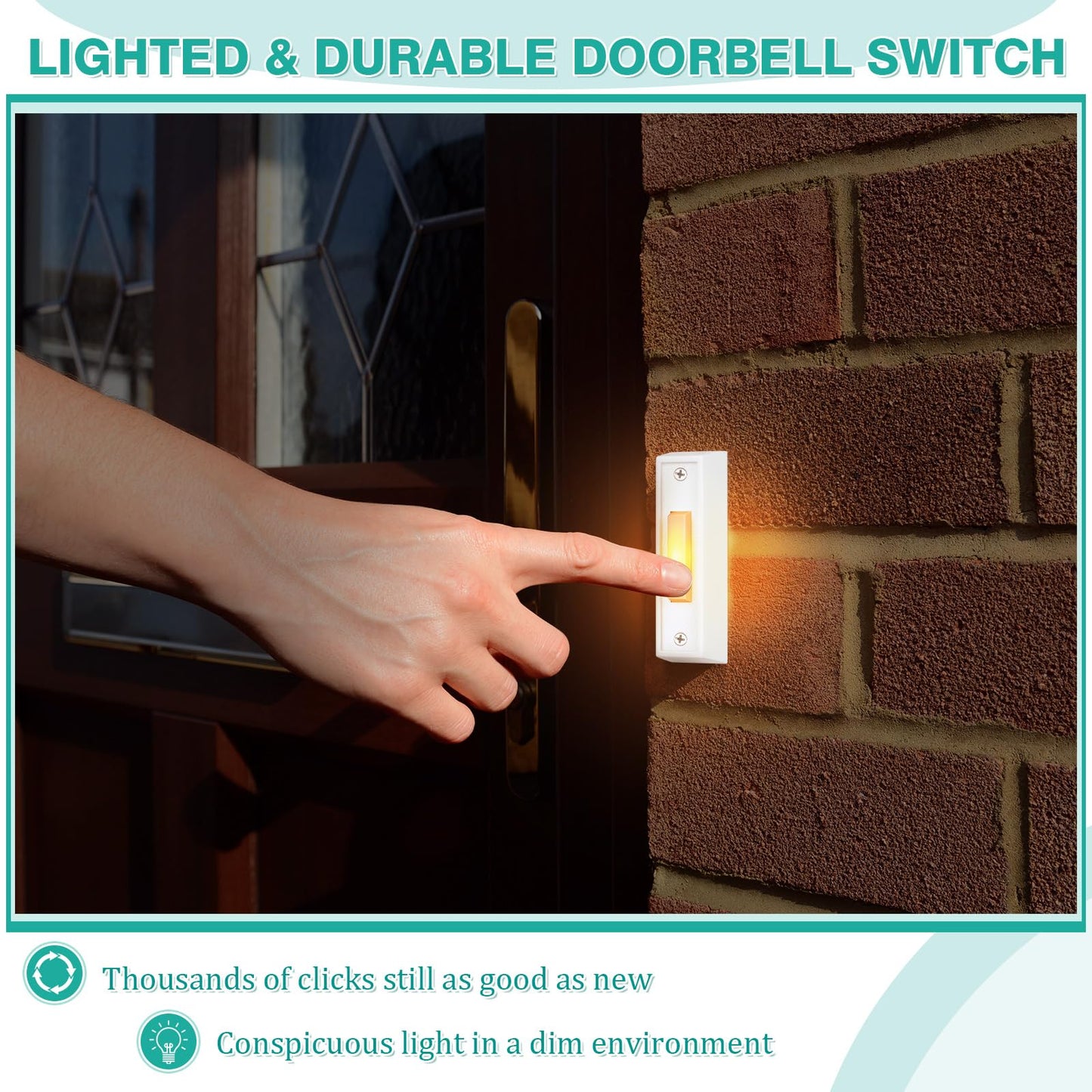 Saillong Wired Doorbell Chime with 2 Lighted Push Buttons, 16V 10VA Two Sounds Front and Rear Hardwire Door Bell Kit for Home Wall Inside, Compatible with Most Brand Doorbells(Black, White, Yellow)