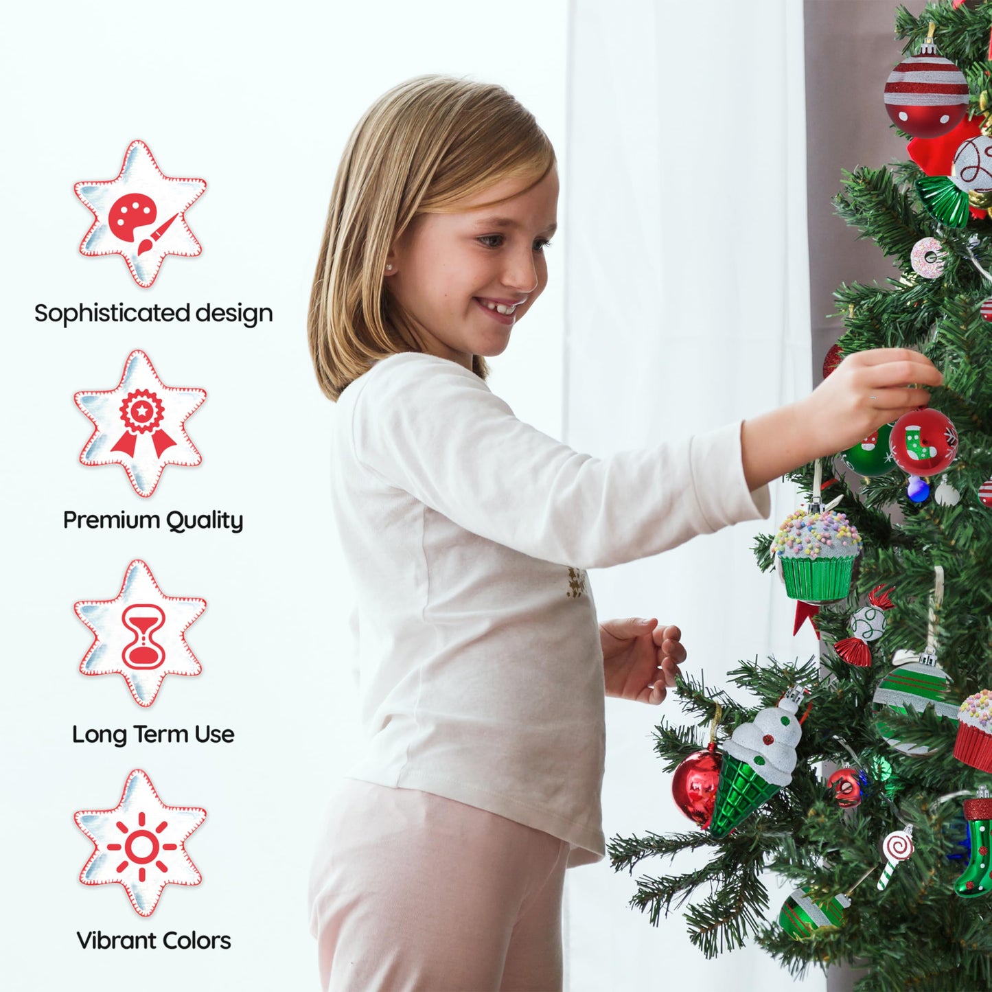 R N' D Toys Candycane Ornament Set – Christmas Candy Cane Shatterproof Balls and Hanging Ornaments for Indoor & Outdoor Christmas Xmas Tree, Holiday Party, Home Décor -82 Piece Set (Red Green & White)