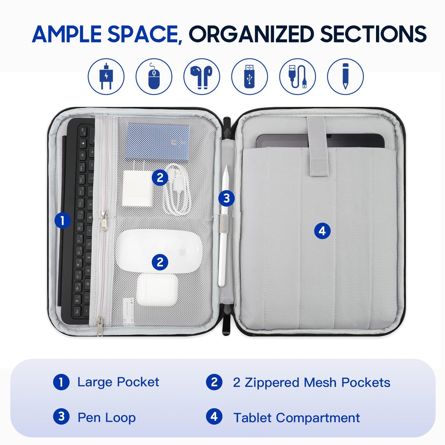 TiMOVO 9-11" Tablet Sleeve Bag for iPad 11-inch A16 2025, iPad 10.9"/10.2"| Air 11 Inch/5th/4th Gen. 10.9", Galaxy Tab A9+/A11Plus 11", Protective Bag with Pockets, Black