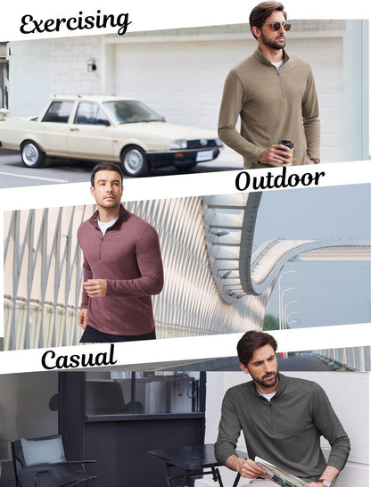 PINSPARK Men's Quarter Zip Up Lightweight Pullover Mock Neck Sweatshirts Long Sleeve Golf shirts Performance Athletic Casual