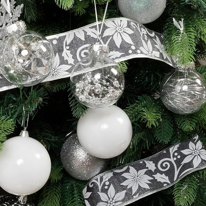 XmasExp 32ct Christmas Ball Ornaments Set -Silver Clear Plastic Shatterproof Xmas Tree Ball Decorations Hanging Baubles for Holiday Decor