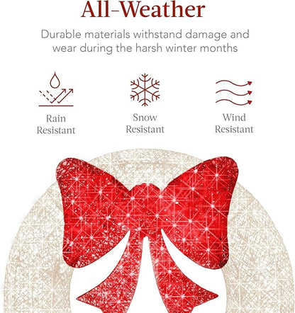 Best Choice Products 36in Pre-Lit Outdoor Christmas Wreath Decoration, LED Metal Holiday Decor for Home w/ 120 Lights, Bow - White/Red