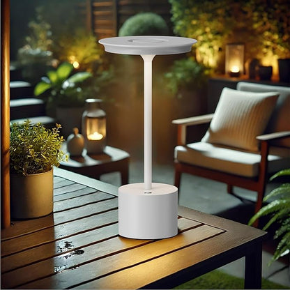 2Pack Cordless Table Lamp, Portable Rechargeable 6000mAh Outdoor Table Lamp, 3 Color Stepless Dimming Battery Powered Lamp, LED Table Light for Dinner/Bedroom/Restaurant/Outdoor (White)