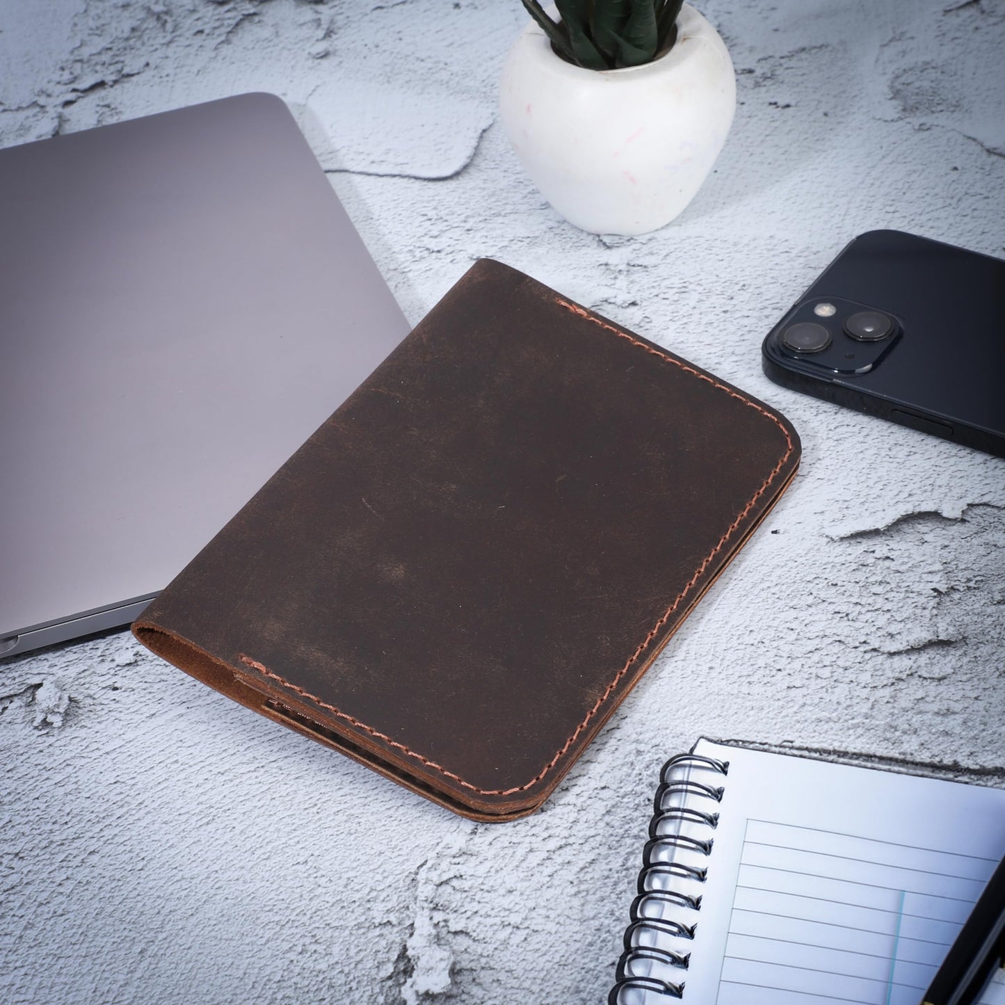 CestAntiQ, Leather Journal Cover for Field Notes, Notebook Cover for Cahier, Wallet Case, (3.5 x 5.5 in.) Cards Slot/Refillable Travelers Pocket Notebook Handmade with Pen Holder Brown