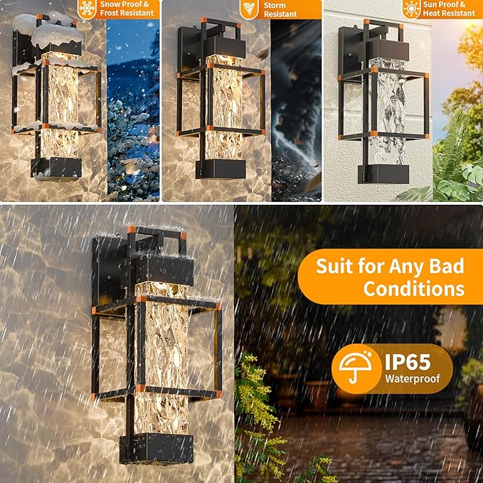 1 Pack Dusk to Dawn Outdoor Lighting Fixtures Wall Mount, Dimmable Exterior Front Porch Lights for Outside, Sensor Wall Lantern Lamps Waterproof, Black Lights with Orange Interface for House, Garage