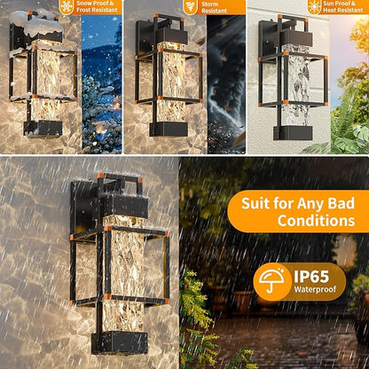 1 Pack Dusk to Dawn Outdoor Lighting Fixtures Wall Mount, Dimmable Exterior Front Porch Lights for Outside, Sensor Wall Lantern Lamps Waterproof, Black Lights with Orange Interface for House, Garage