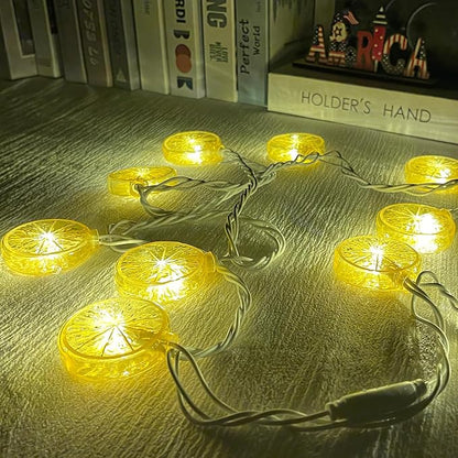 8.5FT LED Lemon String Lights, Plug in Summer Fairy Lights with 10 Lemon Slicer Lights, Novelty Decorative String Lights for Indoor & Outdoor, Bedroom Garden Patio Party Wedding Décor