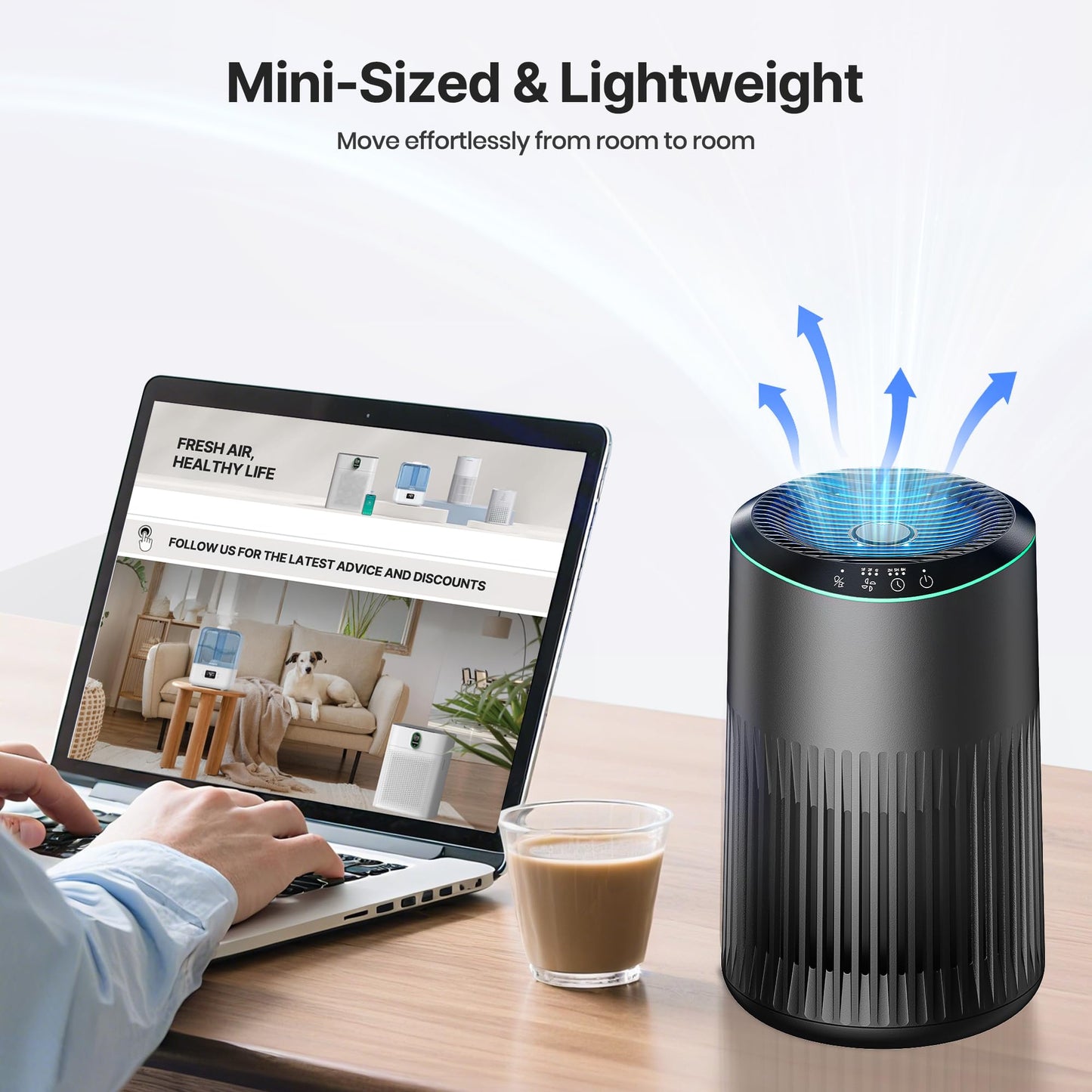 Air Purifiers for Bedroom Home, Air Purifier for Smoke Odors with Fragrance Sponge, Small Air Purifier with Sleep Mode for Bedroom Office, Blue Night Light, White, 1 Pack+3 Modes