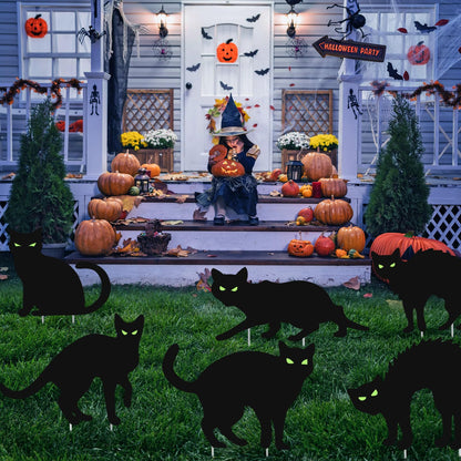 Halloween Decorations Outdoor Yard Signs,6Pcs Flordeluna Black Cat Halloween Yard Signs with Stakes, Scary Silhouette with Glow in Dark Eyes for Outdoor Yard Lawn Patio Garden Halloween Decor