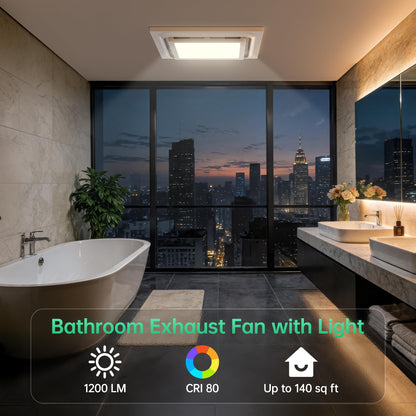 VallisCo 12 Inch Bathroom Exhaust Fan with Light, 110 CFM 1.0 Sone Ultra Quiet Ceiling Ventilation Fan, 3-Color Adjustable LED 1200 LM, Energy Efficient, 4" Duct & 10" x 10" Cutout, 12 Inch Panel Size