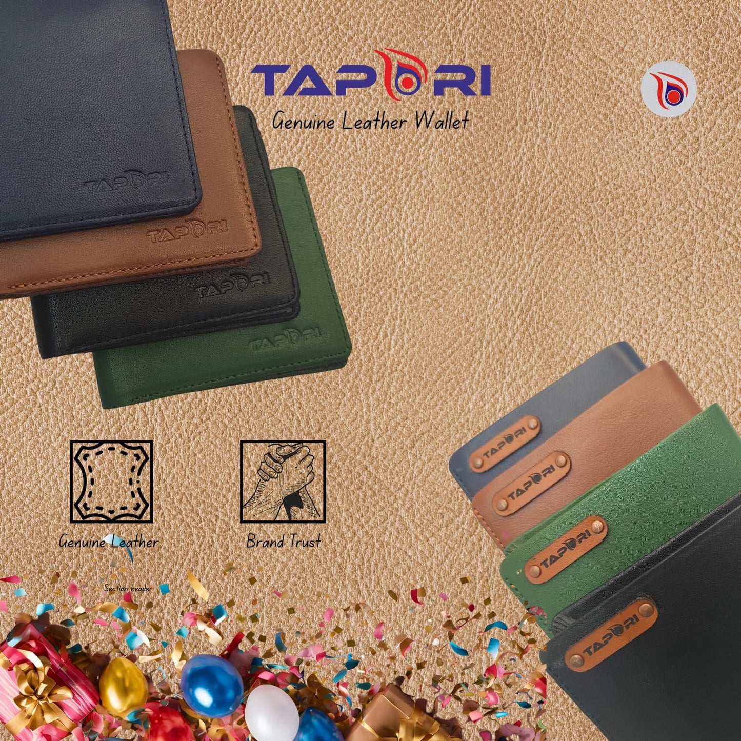 TAPORI Leather Wallets for Men | Men's Leather Bifold Wallet, Multiple Card Slots, ID Window, Zipper Coin Pocket, Available in | (Brown)
