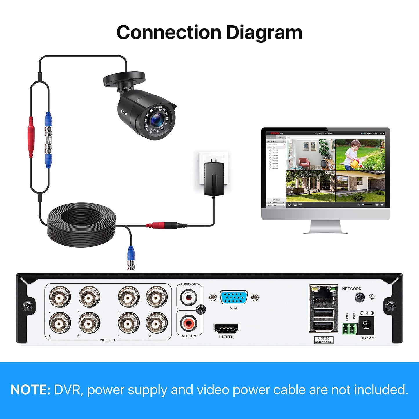 ZOSI 1080P 4 Pack HD TVI Security Cameras, 80ft Night Vision, Outdoor Indoor Weatherproof Bullet Camera for 1080P/5MP/4K HD TVI Analog CCTV DVR System