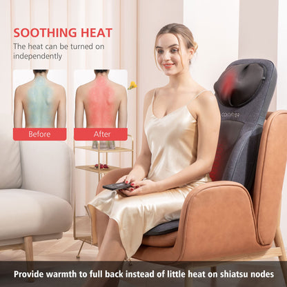 COMFIER Neck Back Massager with Heat, Height Adjustable Chair Massager Seat Cushion for Neck Shoulders, Shiatsu Massage Chair Pad for Back Support,Gifts for Dad,Mom,Gray