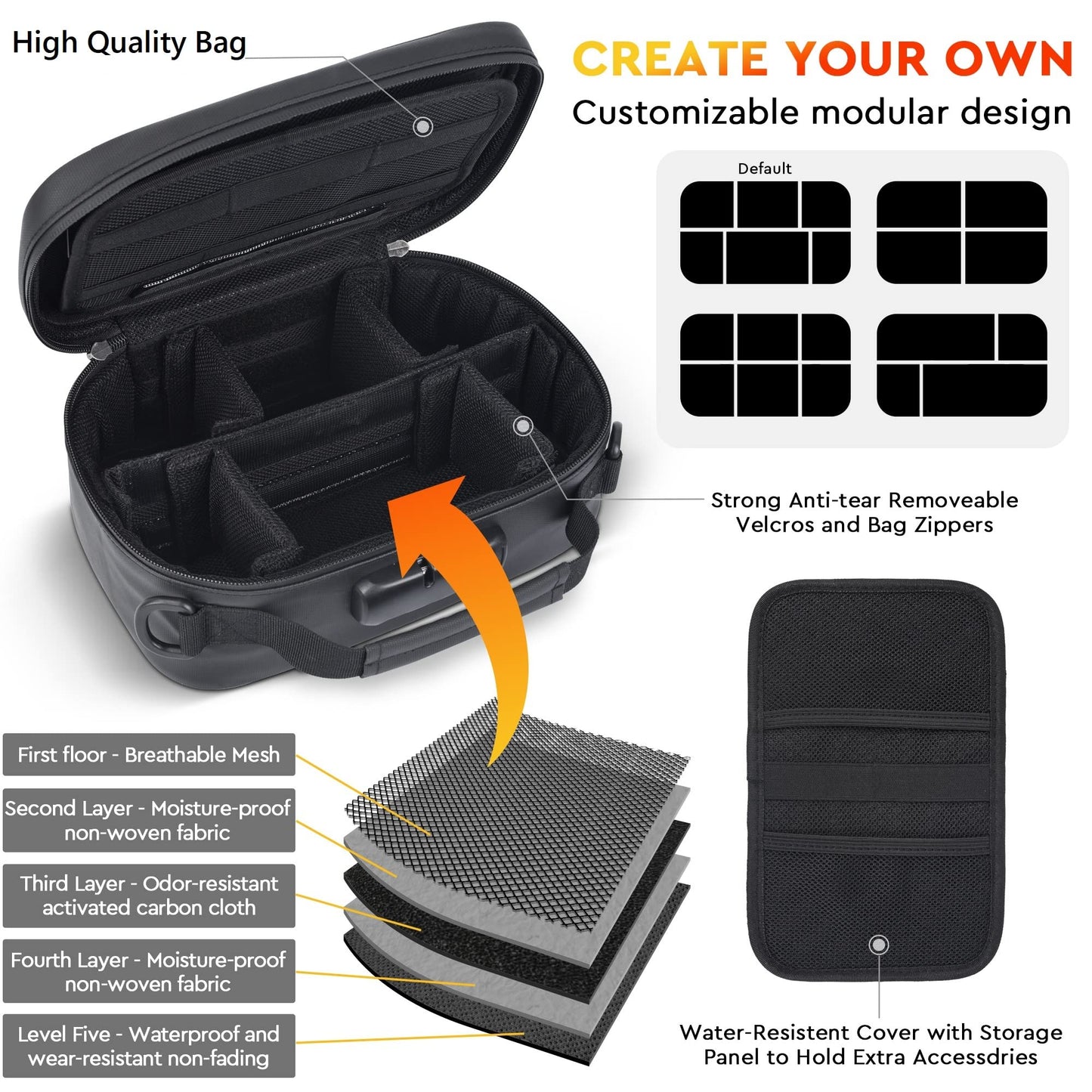 BOYISTARG Large Smell Proof Bag with 8 Small Items, Portable Smell Proof Storage Case with Combination Lock For Home and Travel, Black