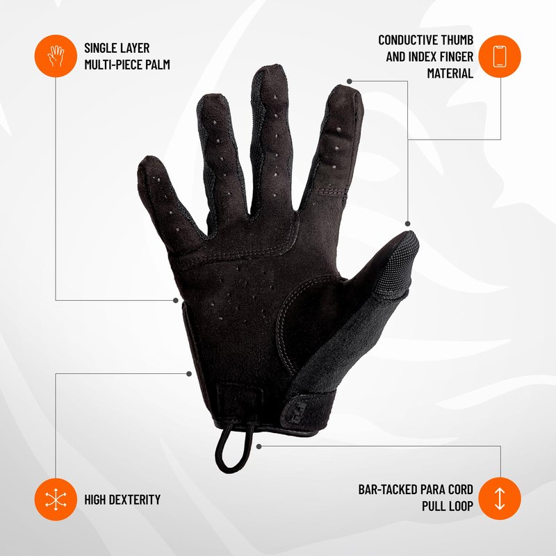 PIG FDT Alpha Full Dexterity Gloves for Shooting Sports, Touchscreen Compatible, Breathable, 1 Pair, Black, Medium