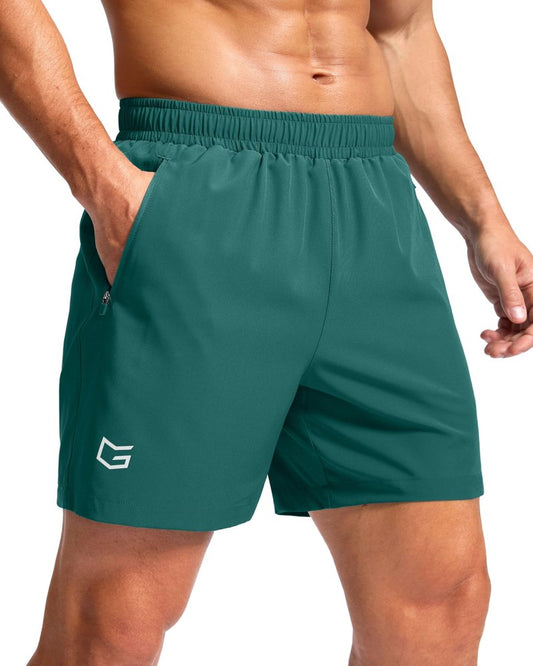 G Gradual Men's Athletic Running Shorts with Zipper Pockets Quick Dry 7"/ 5"/ 9" Workout Gym Shorts for Basketball Hiking(Rainforest Green,5S)
