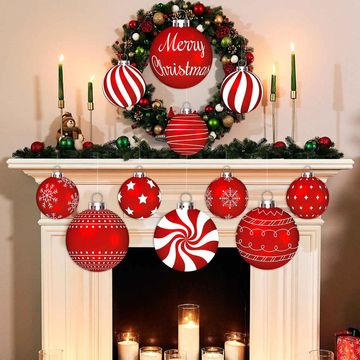 Huwena 24 Pcs Christmas Decorations Outdoor Christmas Hanging Ornaments Peppermint Candy Yard Signs Double Sided Lawn Decorations Peppermint Ornaments for Xmas(Red)