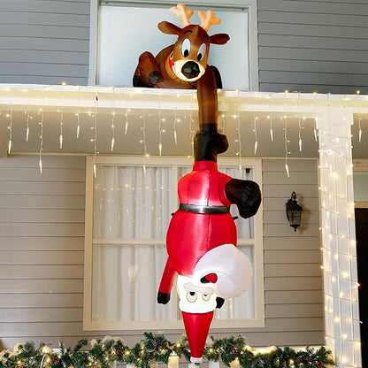 Joiedomi 8 FT Hanging Christmas Inflatables Decoration, Christmas Inflatable Reindeer and Climbing Santa, Blow Up Santa with Build-in LED for Xmas Party Indoor, Outdoor, Yard, Garden, Lawn Decor