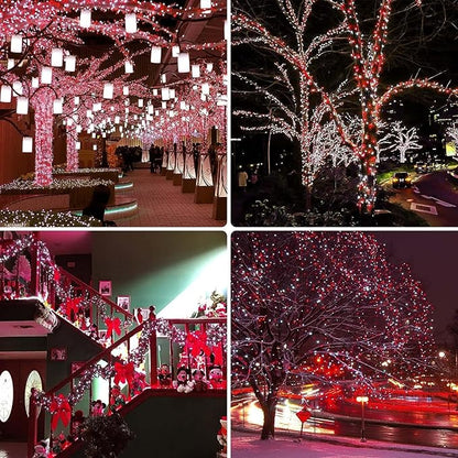 OZS 2PK 240LED 95FT Solar String Lights Outdoor Waterproof | Solar Christmas Tree Lights with 8 Lighting Modes Solar Light Outdoor for Xmas Party Garden Tree Christmas Decorations (Red&Cool White)