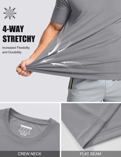 Running Shirt Men Rash Guards Shirts Dry Fit Fitness Shirts Top Tee Short Sleeve Active Shirts Gym Tshirts Workout T-Shirts Light Grey