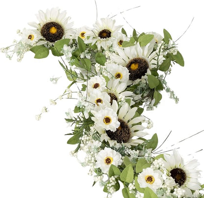 Sullivans Greenery Garland, Sunflower & Wispy Berry Spring Garland for Indoor, 66" White Flower Faux Life-Like Flower Garlands for Mantle Decor, Living Room, Home, & Office Fireplace Decorations