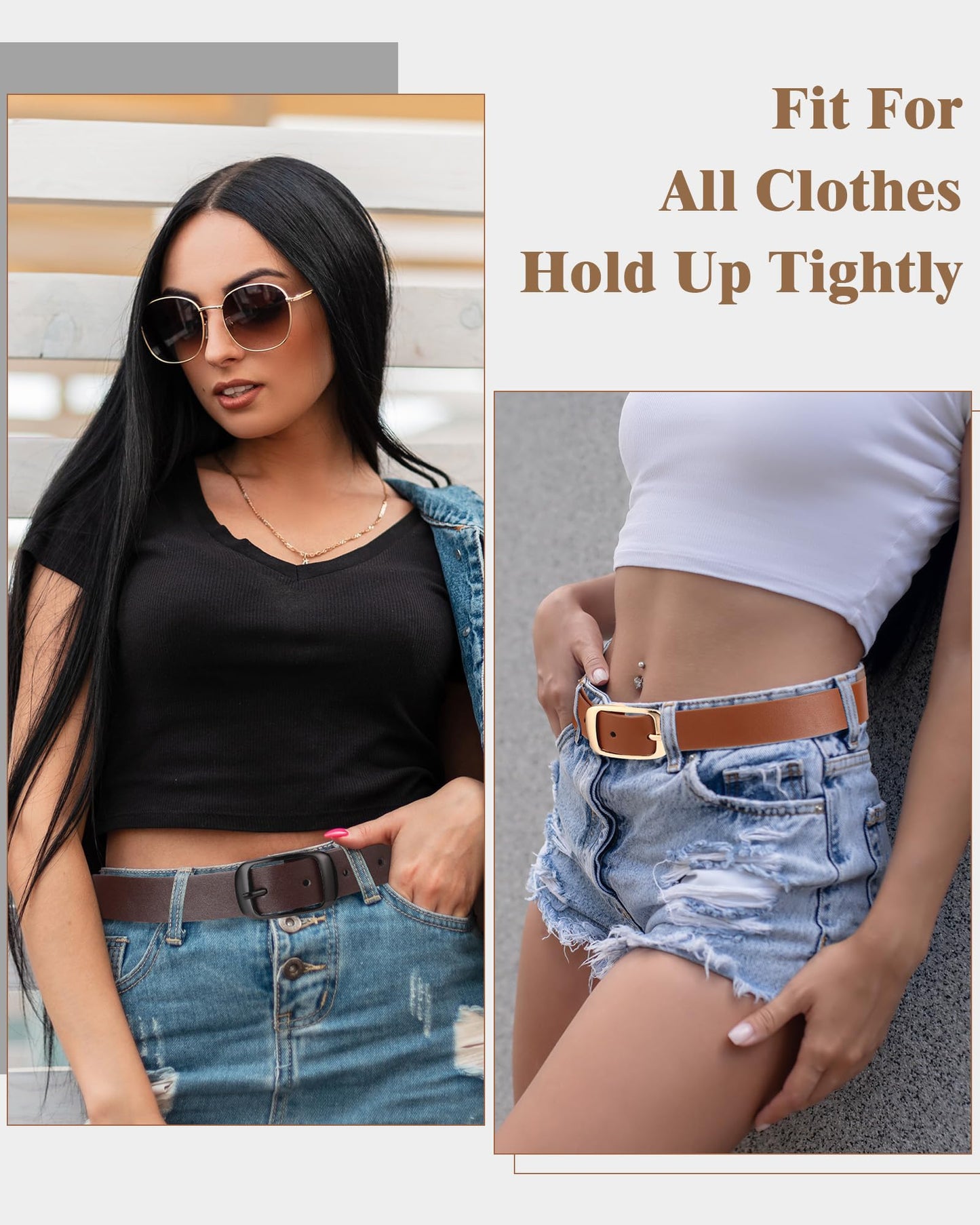 SATINIOR 5 Pack Women Leather Belts for Jeans Ladies Waist Belt Women's Belt with Pin Buckle for Pants Dress(S: Fit Waist 25-30 Inches)