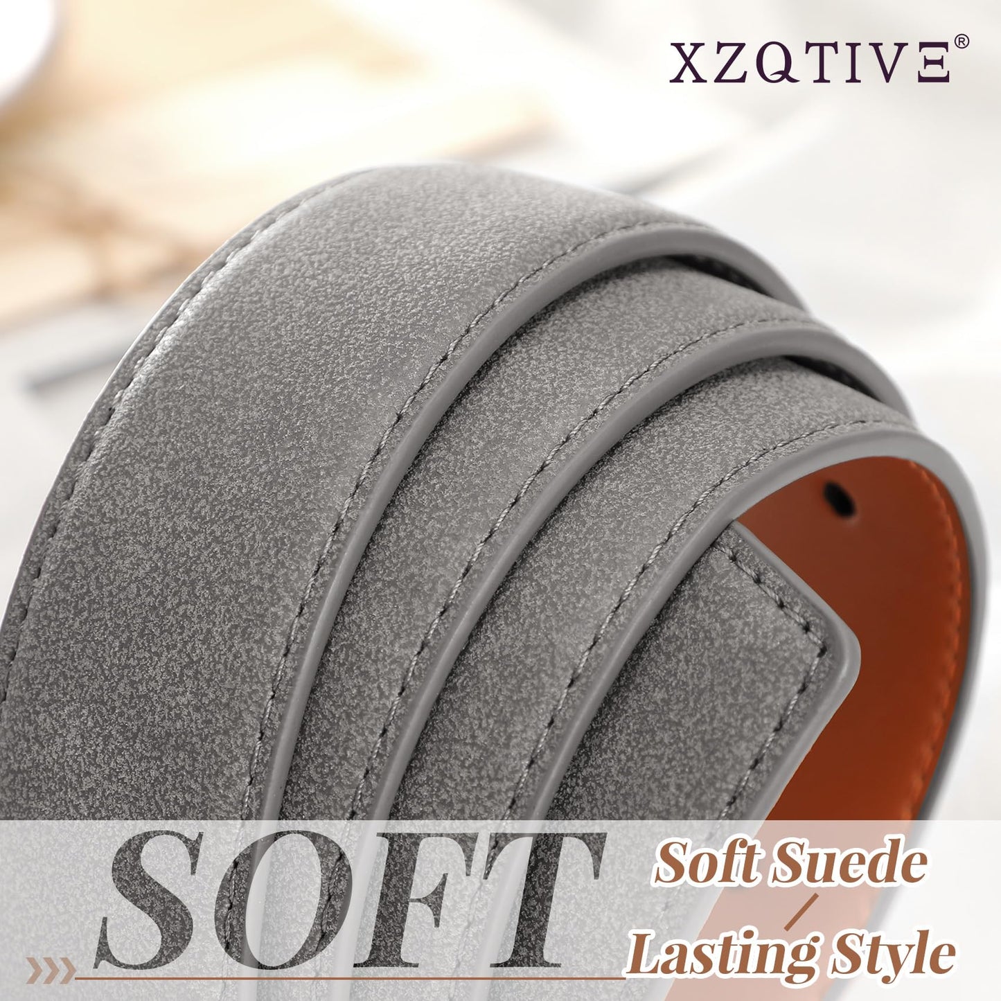 XZQTIVE Mens Suede Belt - 1 3/8" Genuine Leather Dress Belt for Jeans Dress Handmade Classic Every Day Belt, Gray (Fit Pant 31"-35")
