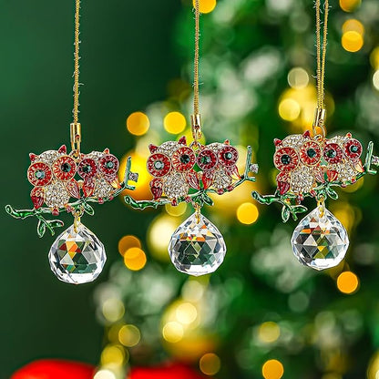 H&D HYALINE & DORA 6 Pack Owl Christmas Ornaments Mini Owl Hanging Crystal Ornament Christmas Decor Bird Ornaments for Xmas Tree Birthday Gift