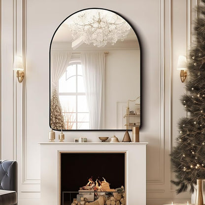 FORBATH Arched Mirror 30x40 Inch, Black Arched Bathroom Mirror Wall Mounted Modern Black Aluminum Frame Decor Large Dresser, for Bedroom Living Room Entryway, Hanging or Leaning Against Wall