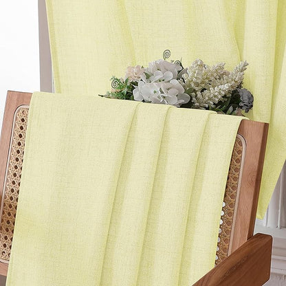 Tollpiz Linen Curtain Living Room Rod Pocket Semi Sheer Curtains Burlap Light Filtering Thick Linen Drape for Bedroom, 54 x 72 inches Long, Cream Yellow, Set of 2 Panels