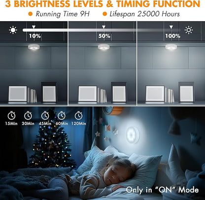 EverBrite 6 Pack Puck Lights with Remote, Wireless Closet and Under Cabinet Lights, Rechargeable Motion Sensor, Dimmable, Timable, Magnetic Attract - for Closet, Drawer, Stair, Bedroom