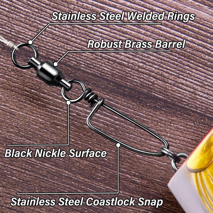 Alwonder 20-Pack Ball Bearing Swivels with Snaps, Fishing Snap Swivels Fishing Tackle Saltwater Freshwater Coastlock Snaps Barrel Swivel Leader Connector Downrigger Planer Release Clips 26LB