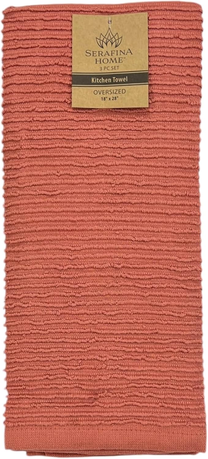 Serafina Home Peach Coral Salmon Kitchen Hand Dish Towels: Oversized 28" x 18"