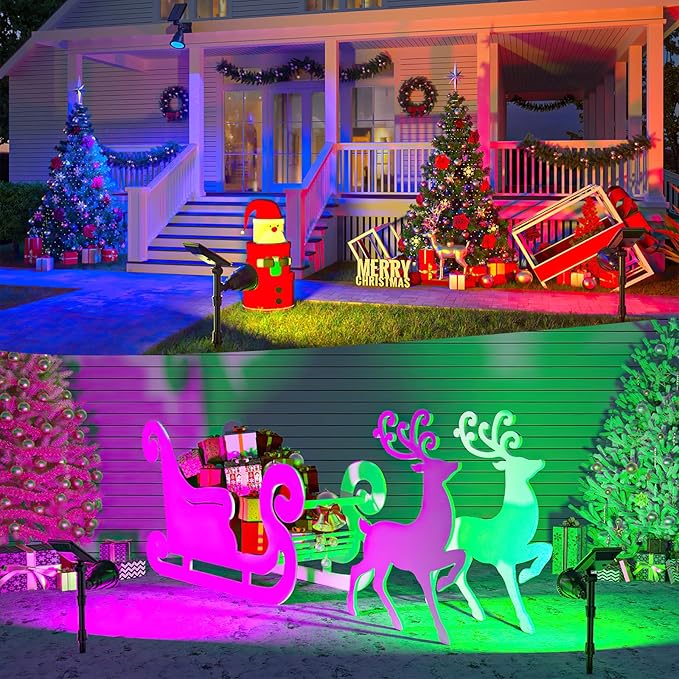 JSOT 4 Pack Halloween Solar Spot Lights Outdoor- RGB Solar Lights Outdoor Waterproof Color Changing Spotlights Christmas Decor, Outside Landscape Lighting for Yard Driveway Tree