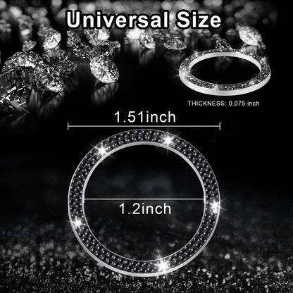 LivTee 2 PCS Crystal Double Rhinestone Car Engine Start Stop Decoration Ring, Bling Car Interior Accessories for Women, Push to Start Button Cover Sticker, Automotive Decals, Black