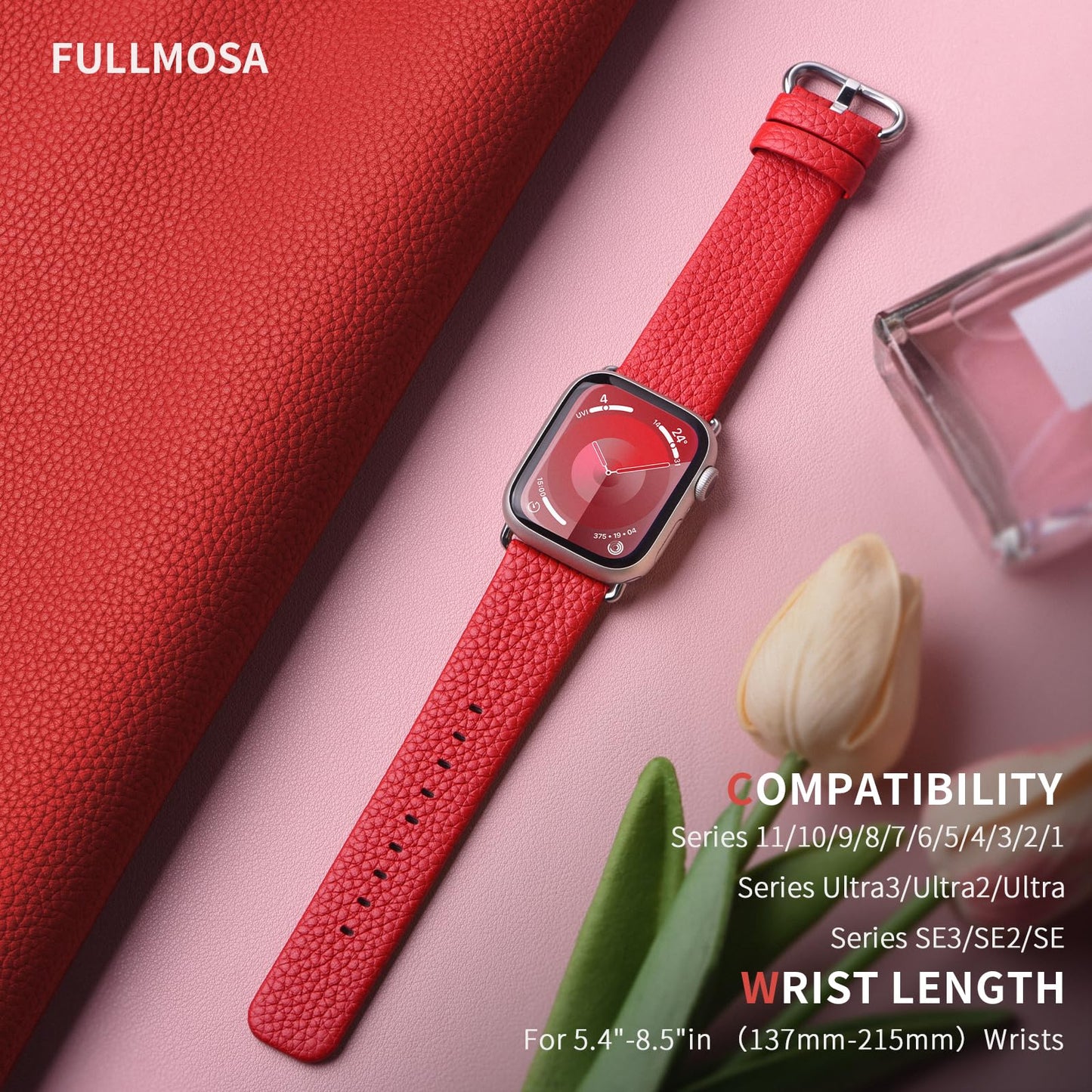Fullmosa Leather Band Compatible with Apple Watch Band 42mm 44mm 45mm 46mm 49mm, Genuine Leather Replacement Strap for iWatch Ultra3/2/1 SE3/2/1 Series 11 10 9 8 7 6 SE 5 4 3