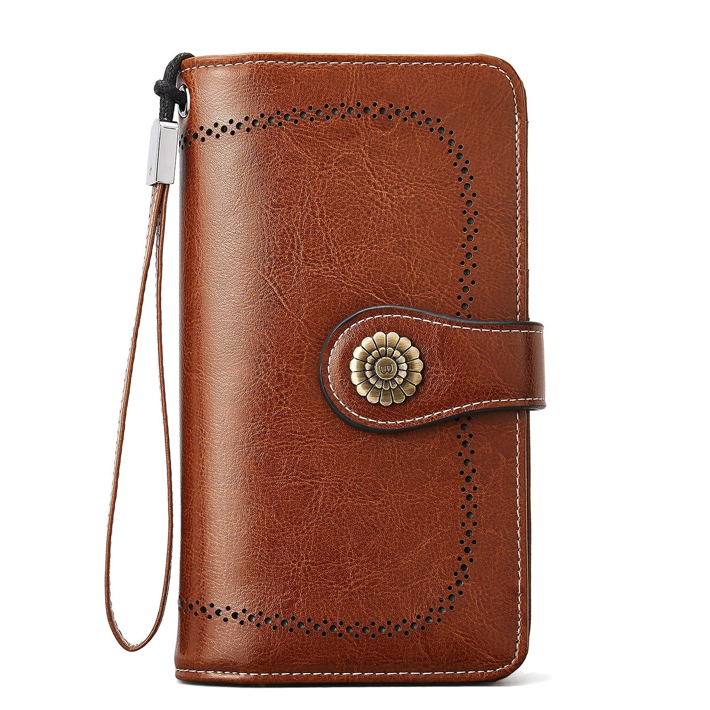 BOSTANTEN Womens Wallet Genuine Leather Large Capacity Wristlet Clutch Purse Credit Card Holder with RFID Blocking Brown
