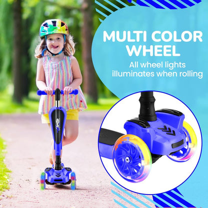 Hurtle 3 Wheeled Scooter for Kids - 2-in-1 Sit/Stand Child Toddlers Toy Kick Scooters w/ Flip-out Seat, Adjustable Height, Wide Deck, Flashing Wheel Lights, Great for Outdoor Fun -(Blue)