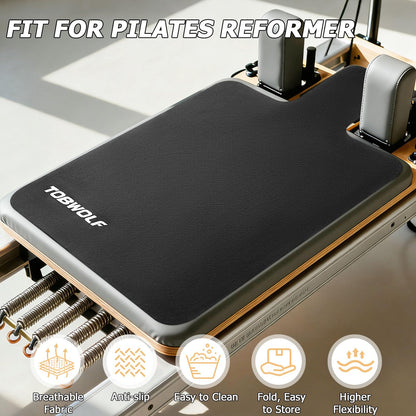 TOBWOLF Pilates Reformer Mat, 39" x 24" Non-Slip Suede Cover, Black