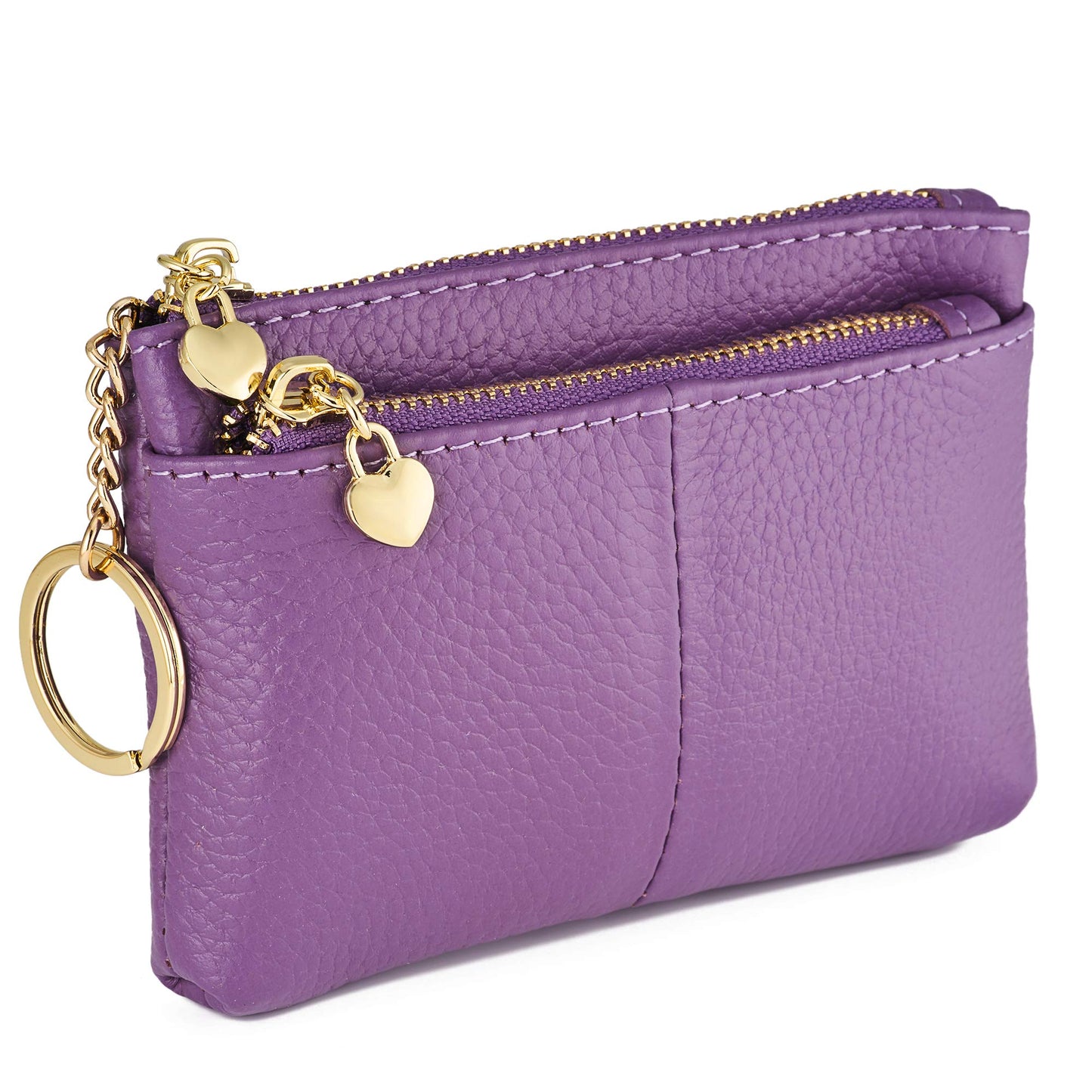 ZOOEASS Coin Purse Women Genuine Leather Zip Mini Purse With Key Ring Triple Zipper Card Holder Wallet(Lavender)
