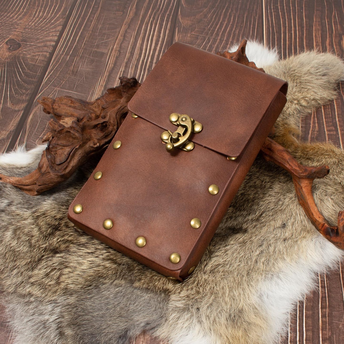 Renaissance Belt Pouch Coin Purse Skirt Hike Set Medieval Festival Costume Halloween Accessories Casual Fanny Pack Waist Bag (Pouch & Bottle-Brown)