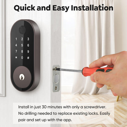 Keyless Entry Fingerprint Deadbolt Smart Lock: Digital Front Door Keypad with App Control, Electronic/Electric Deadbolt with Fingerprint & Code Access, Auto Locking, Easy to Install (Bright Brass)