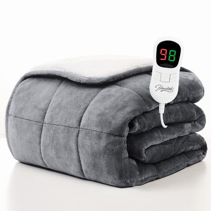 Homemate Heated Blanket Electric Throw - 50"x60" Heating Blanket Throw 1/2/4/6/8 Hours Auto-Off 10 Heat Level Over-Heat Protection Flannel Sherpa ETL Certification