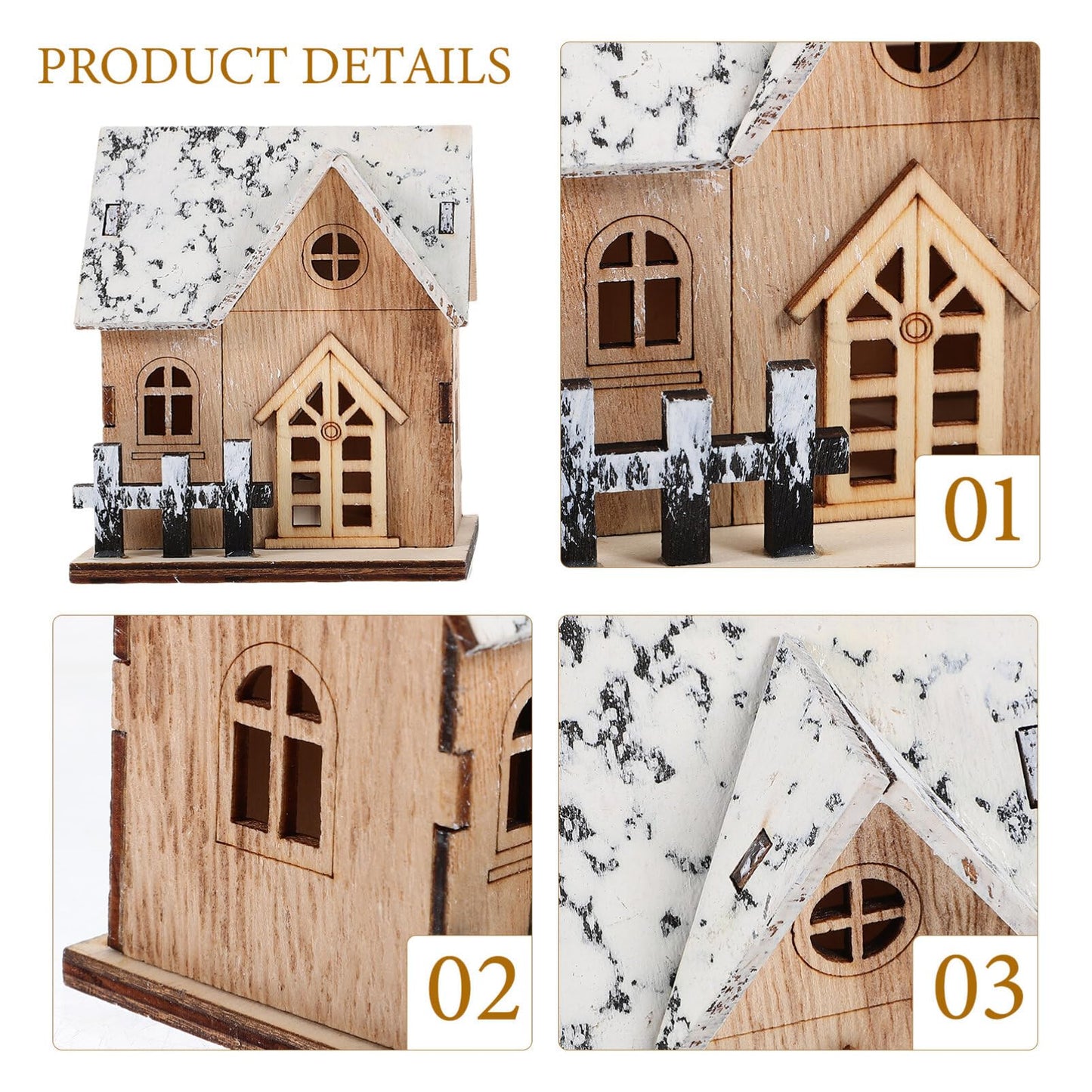 Beaupretty 2PCS Wooden Christmas Houses Luminous Gingerbread House Christmas Decor Tiny Ornaments for Indoor